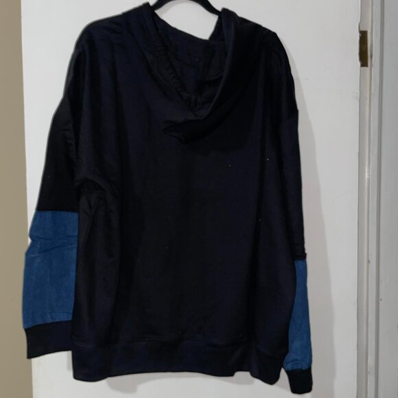 Jordache Vintage Adam Mixed Fabric Black and Blue Denim Hoodie Size L - Picture 2 of 13